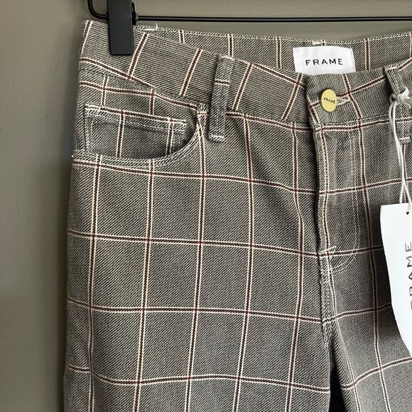NWT FRAME Le Crop Mini Boot Plaid Jeans Size 25 Grey High Waist Kick Flare Chic - Picture 9 of 16